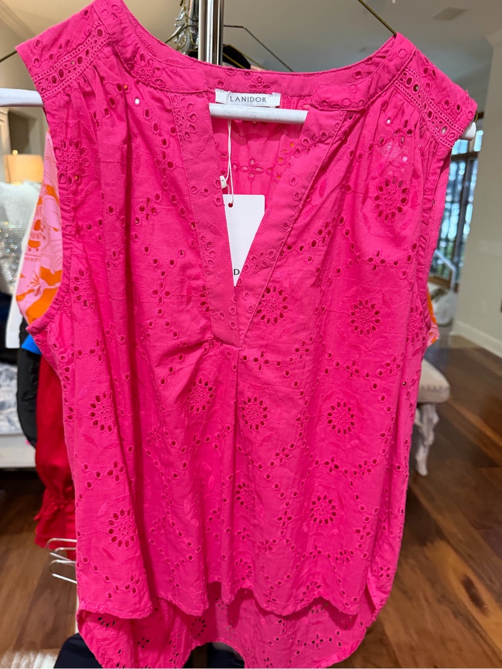 Lani Hot Pink Eyelet Sleeveless Camisole